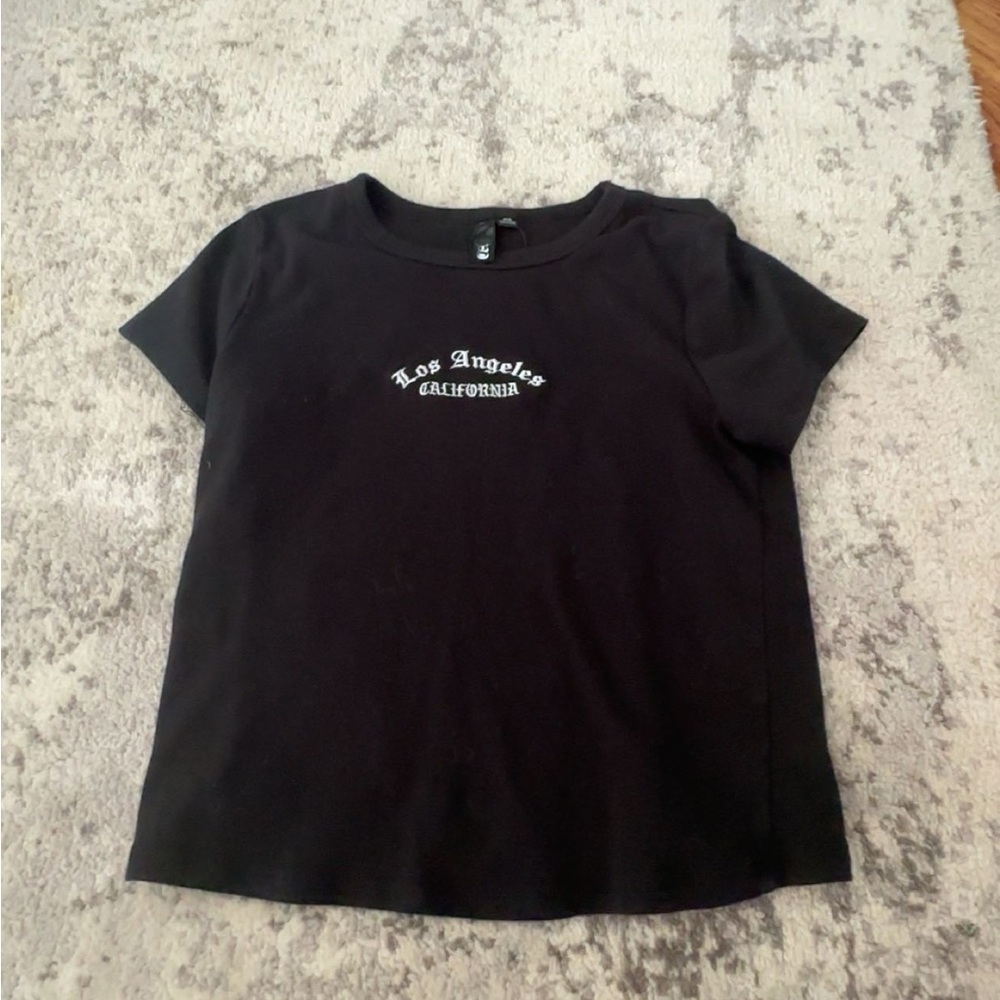 garage “los angeles california” tight cropped black tee size small
